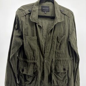 Sanctuary Green Linen Blend Roll Tab Sleeve Jacket Women's Size Medium